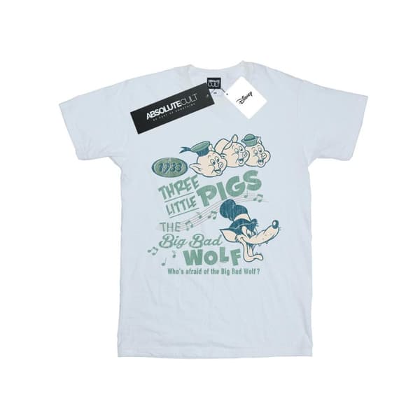 Disney Dam/Tjej Tre Små Grisar Vem Är Rädd För Den Stora Stygga Vargen Bomull Boyfriend T-shirt