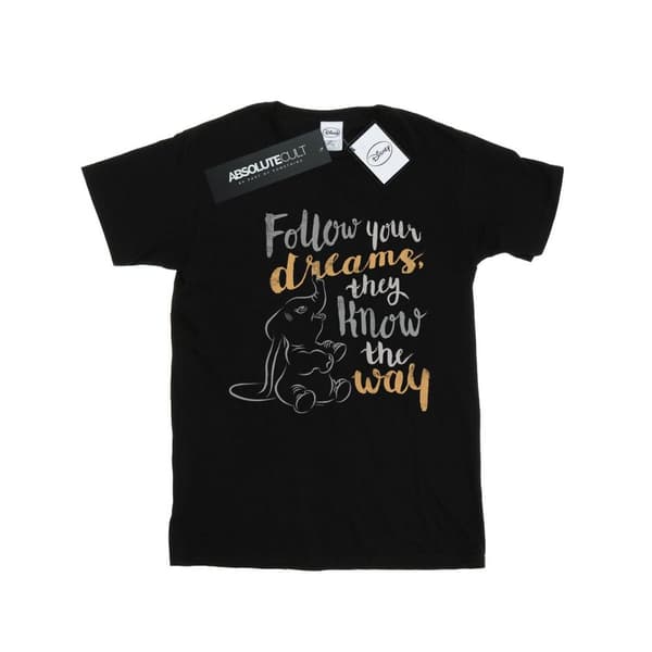 Disney Womens/Ladies Dumbo Follow Your Dream Cotton Boyfriend T-Shirt Black XL