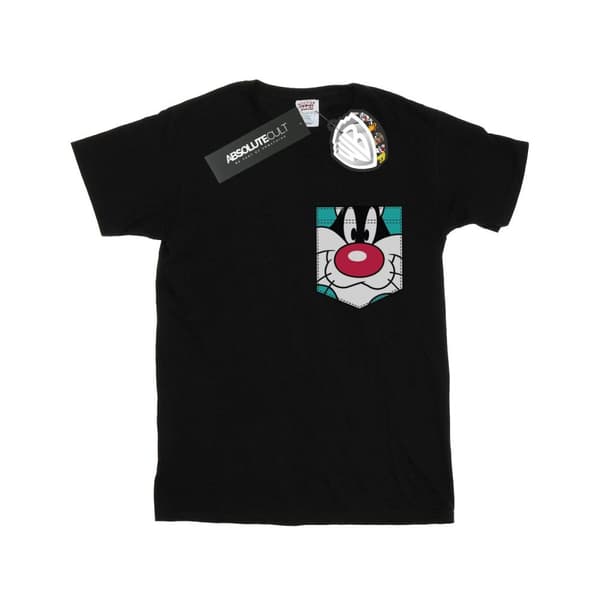 Looney Tunes Dam/Tjej Sylvester Face Faux Pocket Boyfriend T-shirt i bomull
