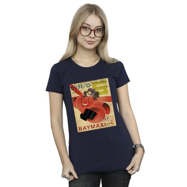 Disney Womens/Ladies Big Hero 6 Baymax Flying Baymax Newspaper Cotton T-Shirt
