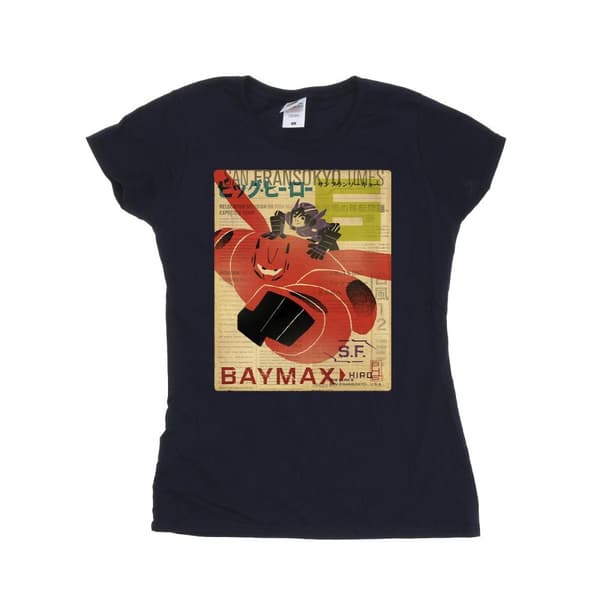 Disney Womens/Ladies Big Hero 6 Baymax Flying Baymax Newspaper Cotton T-Shirt