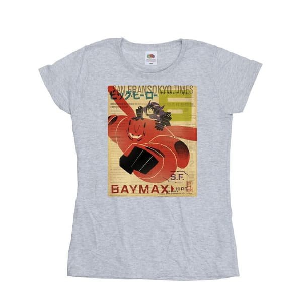 Disney Womens/Ladies Big Hero 6 Baymax Flying Baymax Newspaper Cotton T-Shirt