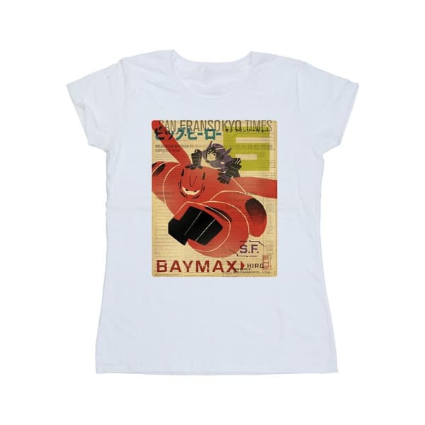 Disney Womens/Ladies Big Hero 6 Baymax Flying Baymax Newspaper Cotton T-Shirt