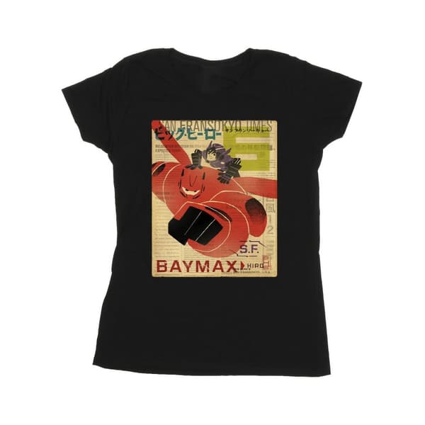 Disney Womens/Ladies Big Hero 6 Baymax Flying Baymax Newspaper Cotton T-Shirt
