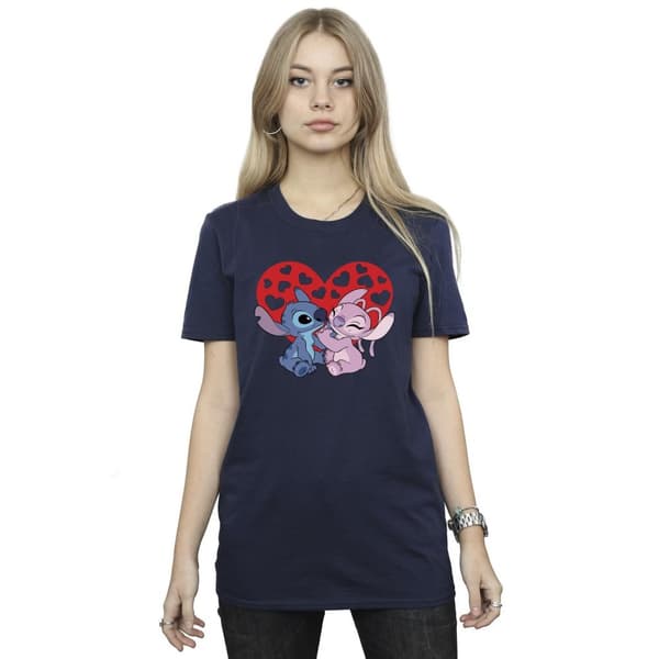 Disney Womens/Ladies Lilo & Stitch Hearts Cotton Boyfriend T-Shirt