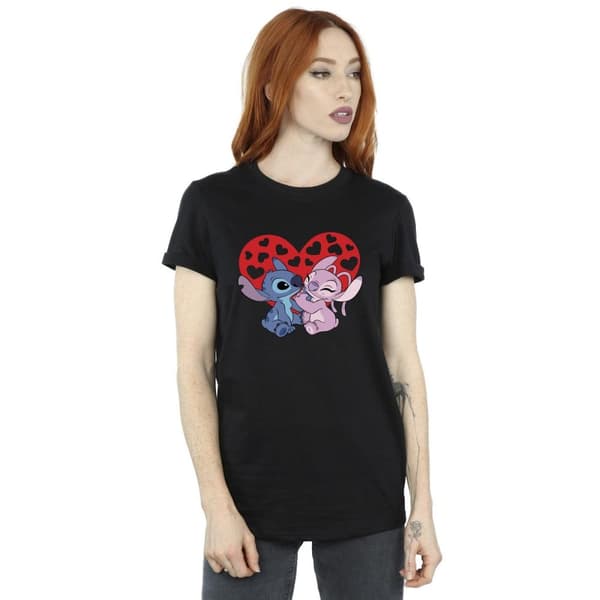 Disney Womens/Ladies Lilo & Stitch Hearts Cotton Boyfriend T-Shirt