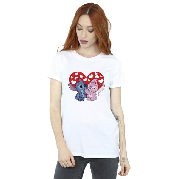 Disney Womens/Ladies Lilo & Stitch Hearts Cotton Boyfriend T-Shirt