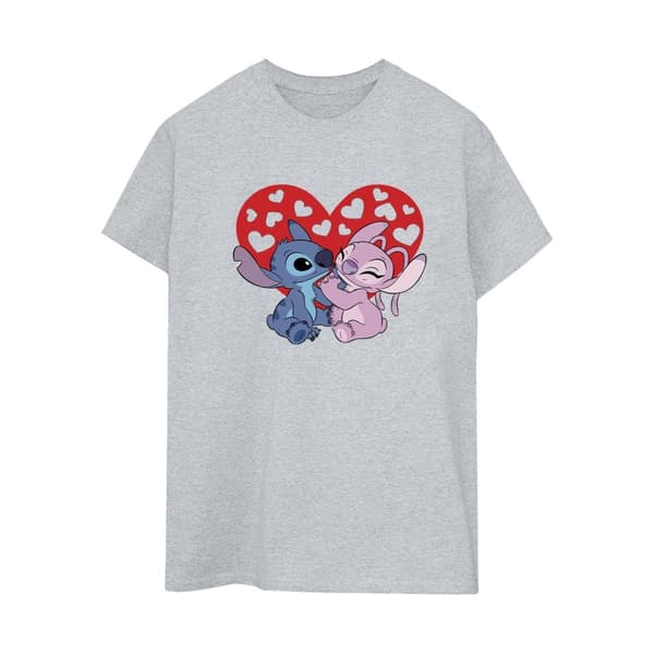 Disney Womens/Ladies Lilo & Stitch Hearts Cotton Boyfriend T-Shirt
