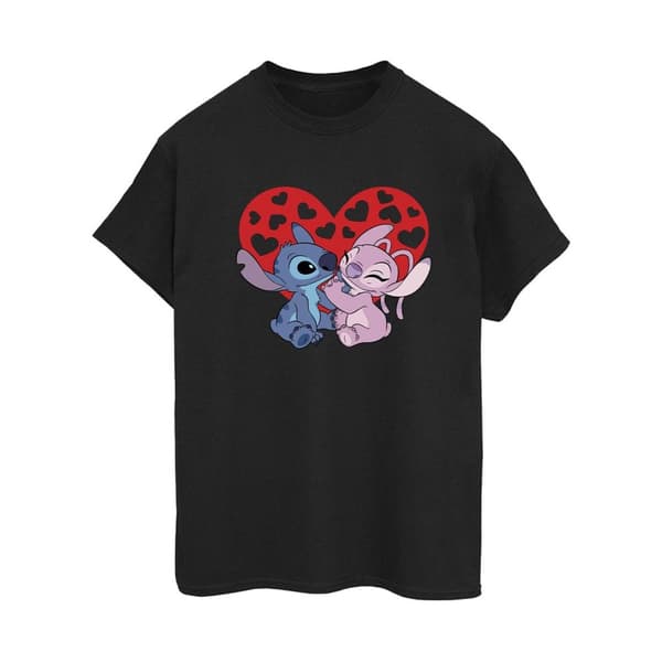 Disney Womens/Ladies Lilo & Stitch Hearts Cotton Boyfriend T-Shirt