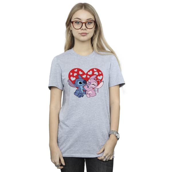 Disney Womens/Ladies Lilo & Stitch Hearts Cotton Boyfriend T-Shirt