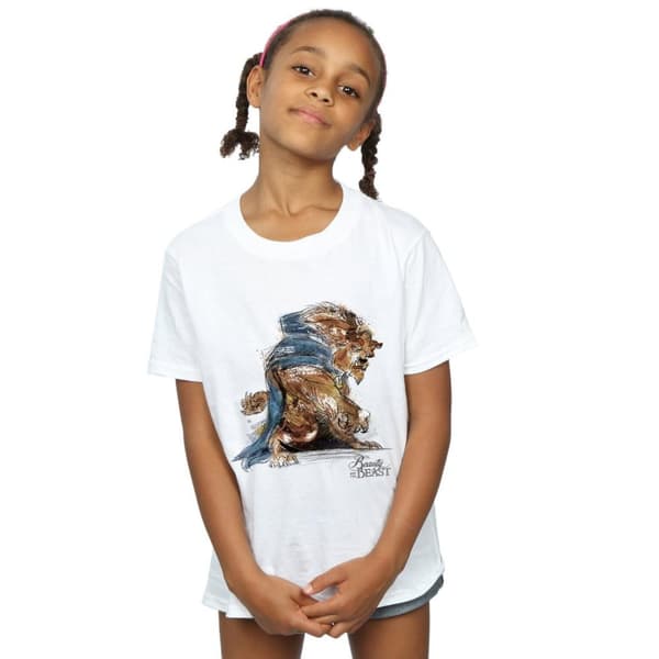 Disney Skönheten och odjuret - T-shirt i bomull med odjursskiss för flickor