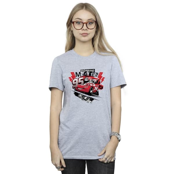 Disney Dam/Tjej Cars Blixten McQueen Collage Bomull Boyfriend T-shirt