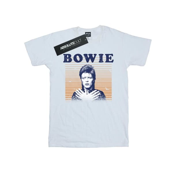 David Bowie Girls Orange Stripes Cotton T-Shirt White 7-8 Years