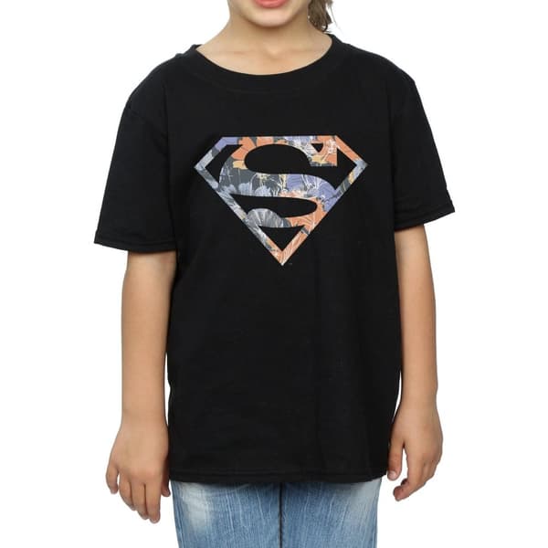 DC Comics T-shirt i bomull med Supermans blommiga logotyp 2 för flickor