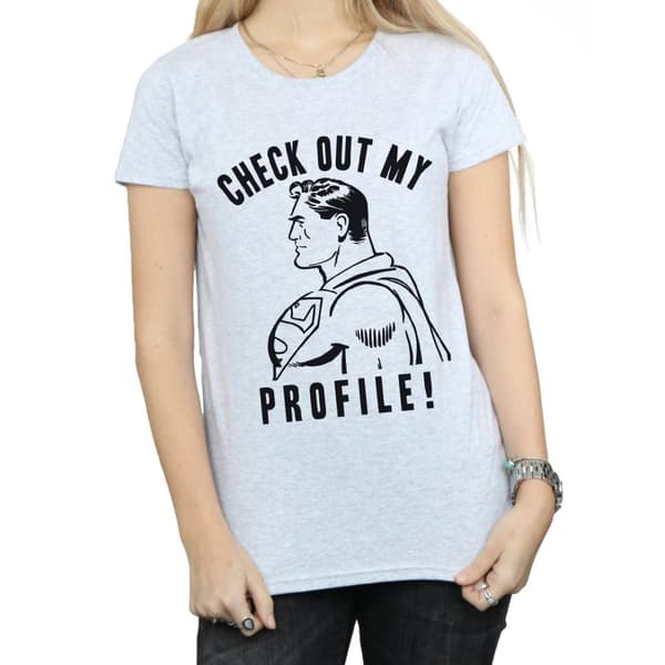 DC Comics Superman Check Out My Profile - bomulls-T-shirt för damer och kvinnor