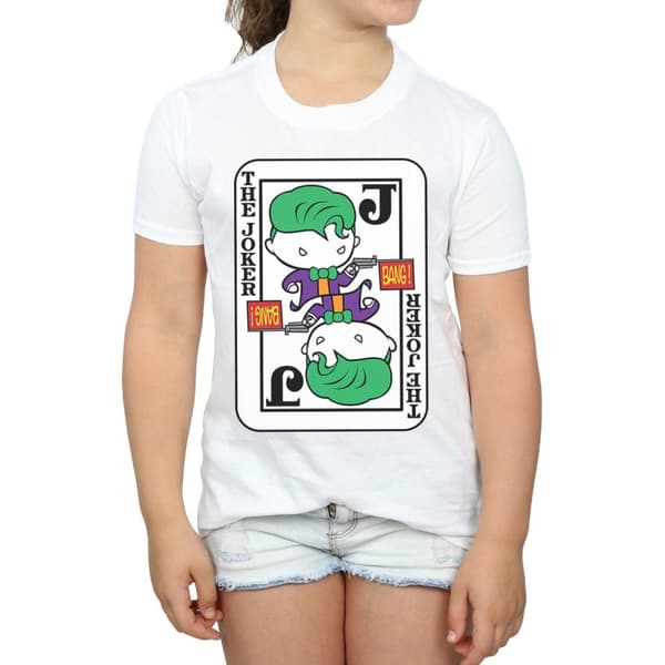 DC Comics T-shirt i bomull med Chibi-joker och spelkort för flickor