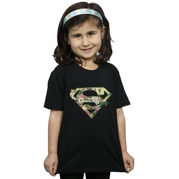 DC Comics T-shirt i bomull med blommig sköld från Supergirl