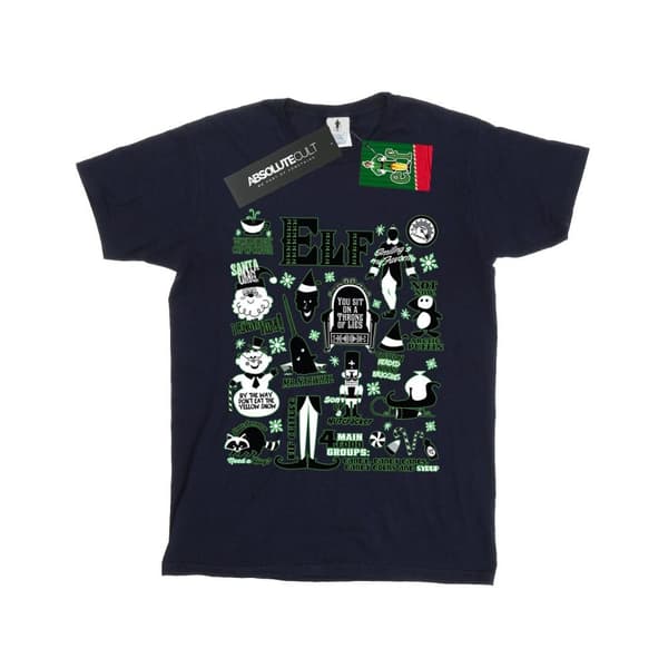 Elf T-shirt i bomull med infografisk affisch för flickor Navy Blue 12-13 Years