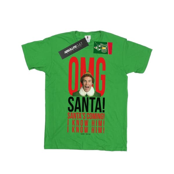 Elf Girls OMG Santa I Know Him Cotton T-Shirt Irish Green 12-13 Years