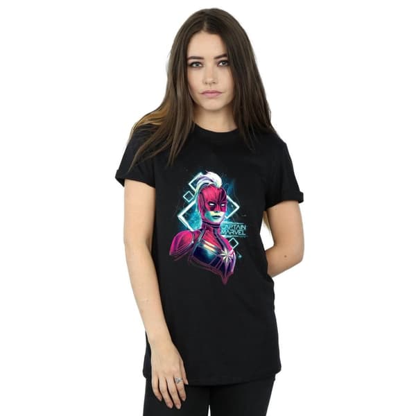 Marvel Dam/kvinnor Captain Marvel Neon Warrior Boyfriend T-shirt i bomull