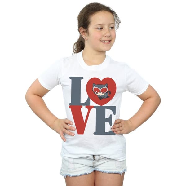 DC Comics Chibi Catwoman Love bomulls-T-shirt för flickor