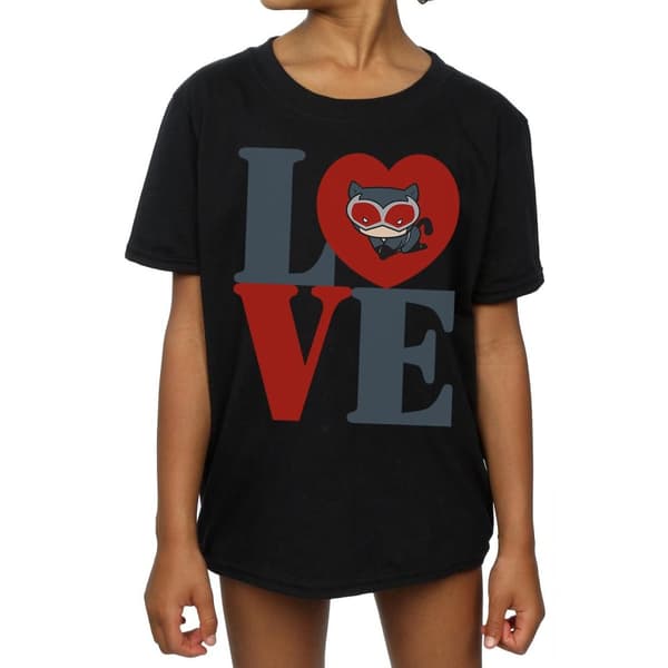 DC Comics Chibi Catwoman Love bomulls-T-shirt för flickor