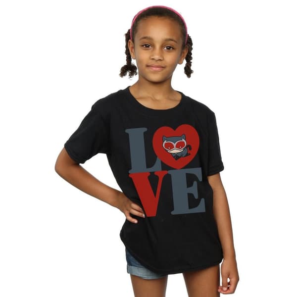 DC Comics Chibi Catwoman Love bomulls-T-shirt för flickor