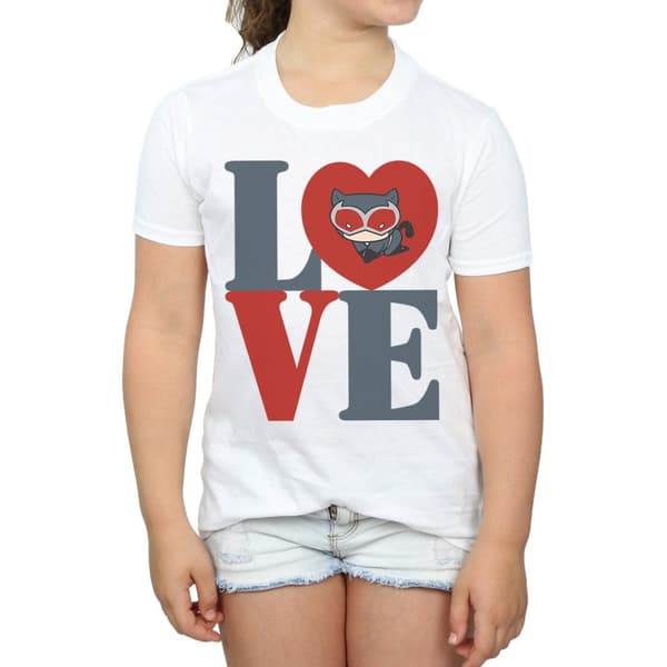 DC Comics Chibi Catwoman Love bomulls-T-shirt för flickor