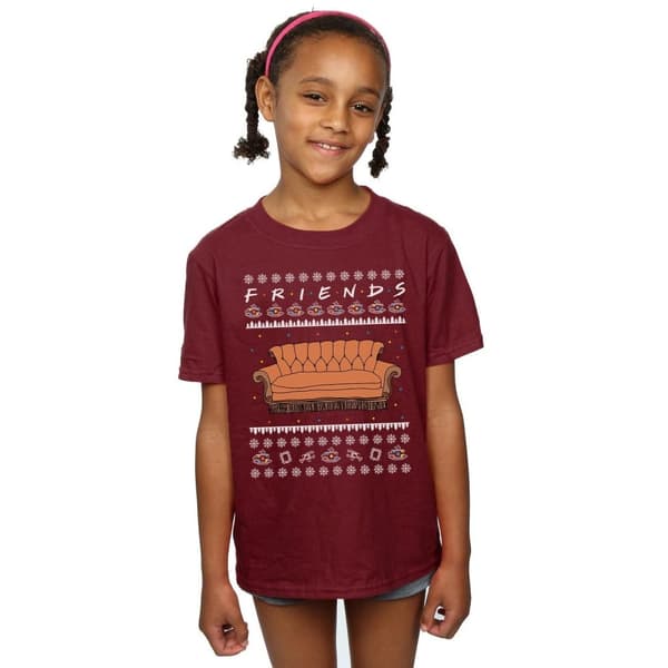 Friends T-shirt i bomull med Fair Isle-soffa för flickor