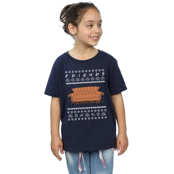 Friends T-shirt i bomull med Fair Isle-soffa för flickor