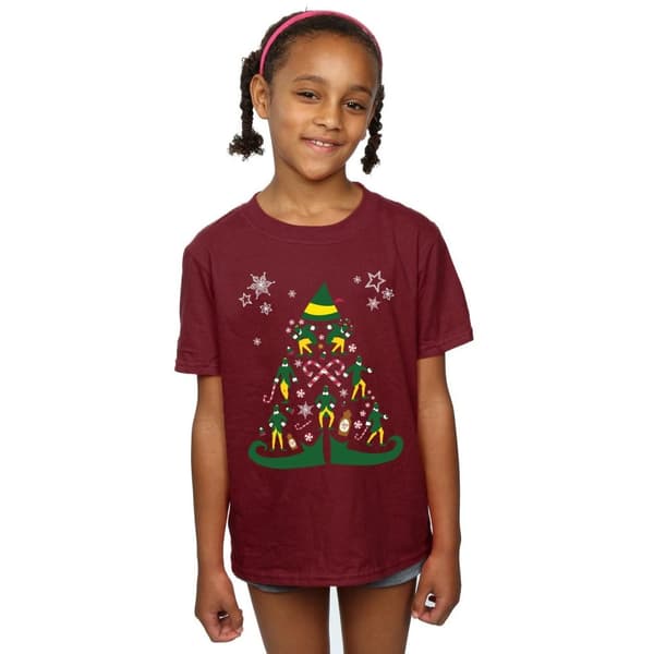 Elf T-shirt i bomull med julgran för flickor