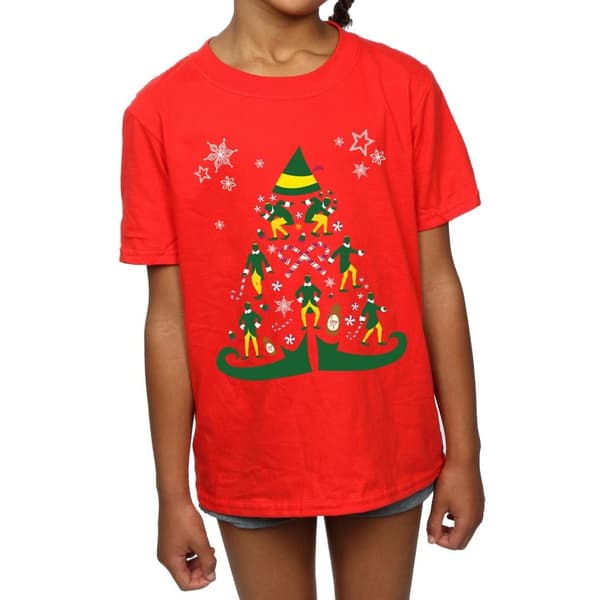 Elf T-shirt i bomull med julgran för flickor