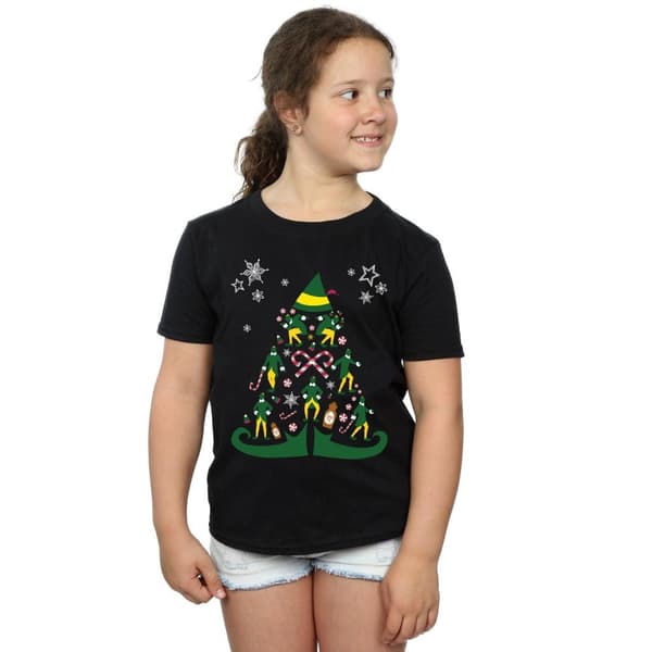 Elf T-shirt i bomull med julgran för flickor