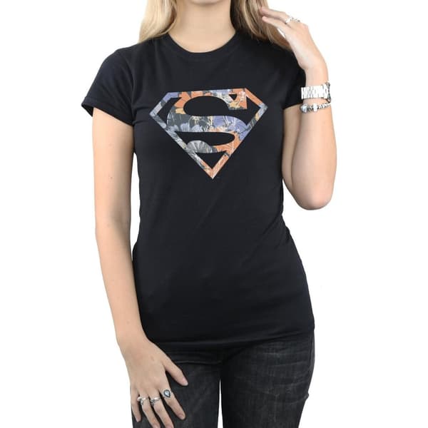DC Comics T-shirt i bomull - dam/dam Superman - blommig logotyp 2