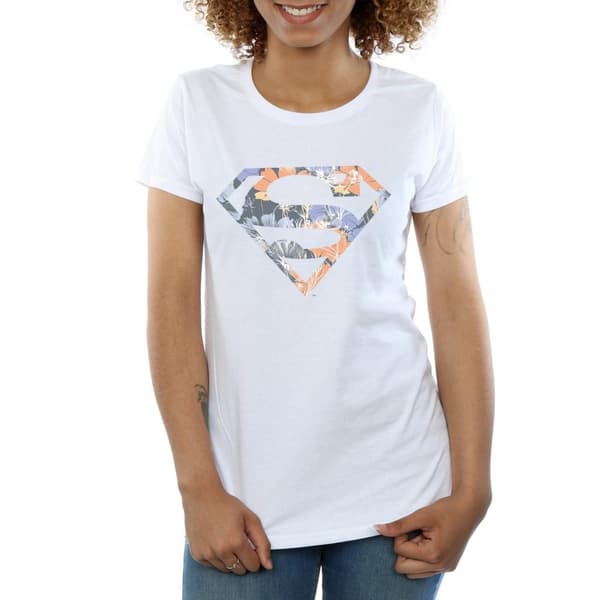 DC Comics Womens/Ladies Superman Floral Logo 2 Cotton T-Shirt