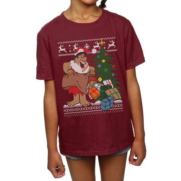 The Flintstones Girls Christmas Fair Isle Cotton T-Shirt