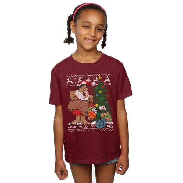 The Flintstones Girls Christmas Fair Isle Cotton T-Shirt