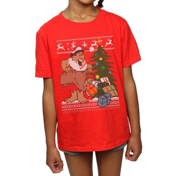 The Flintstones Girls Christmas Fair Isle Cotton T-Shirt