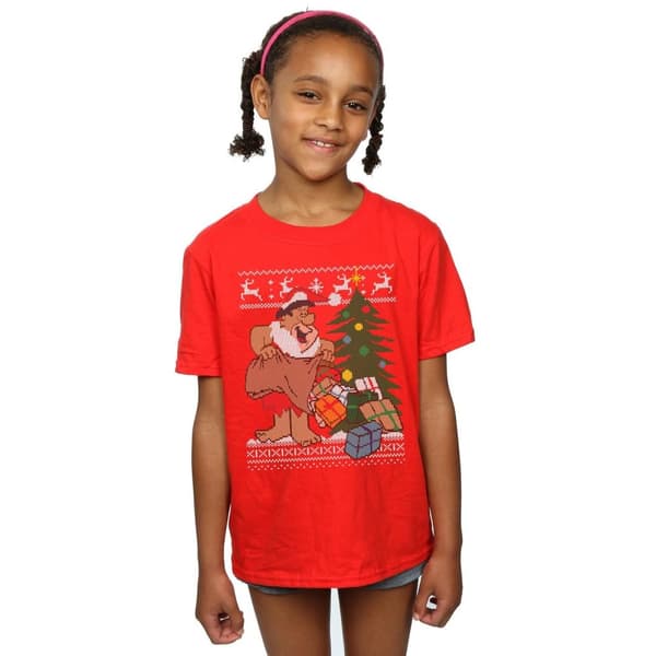 The Flintstones Girls Christmas Fair Isle Cotton T-Shirt