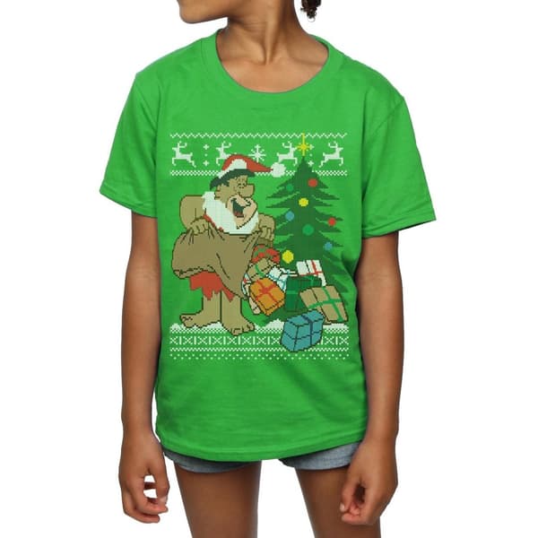 The Flintstones Girls Christmas Fair Isle Cotton T-Shirt