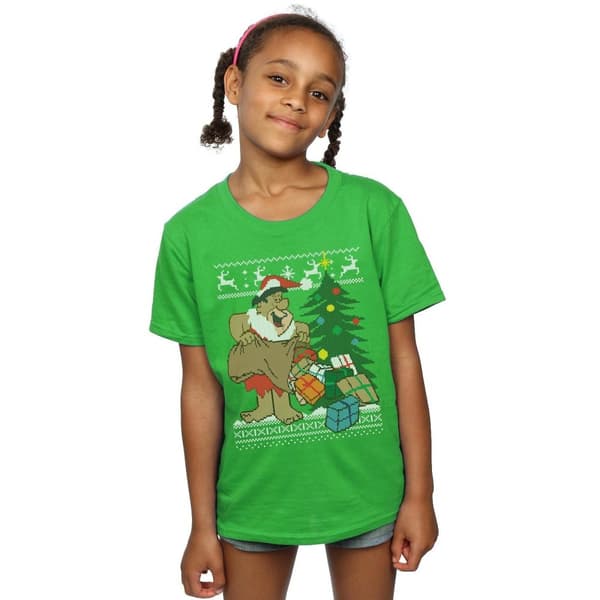 The Flintstones Girls Christmas Fair Isle Cotton T-Shirt