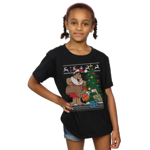 The Flintstones Girls Christmas Fair Isle Cotton T-Shirt