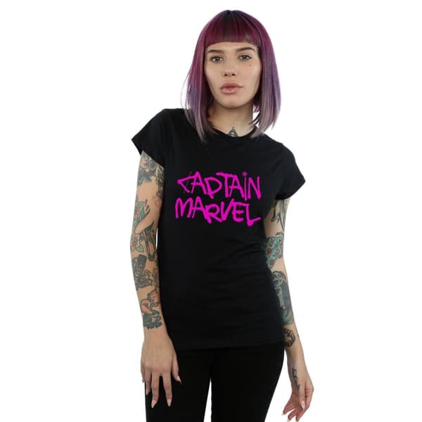 Marvel Dam/Tjej - Captain Marvel - T-shirt i bomull med spraytext