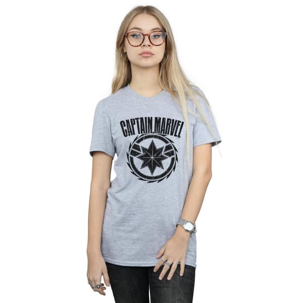 Marvel Dam/Tjej Captain Marvel Blade Emblem Bomull Boyfriend T-shirt