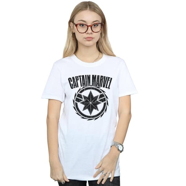 Marvel Dam/Tjej Captain Marvel Blade Emblem Bomull Boyfriend T-shirt