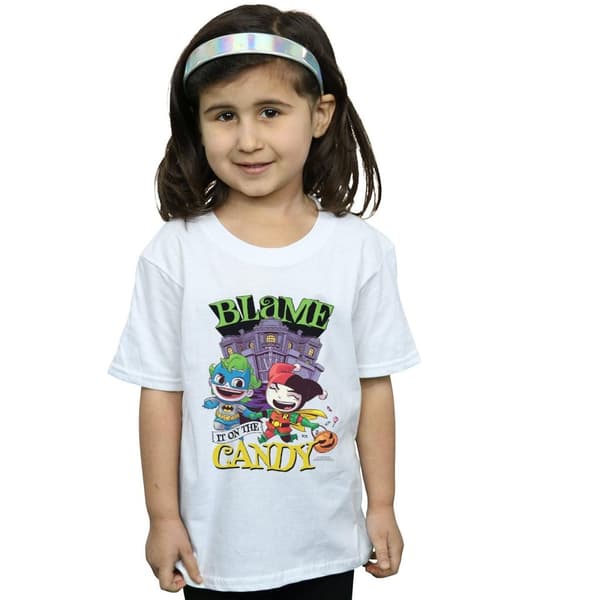 DC Comics T-shirt i bomull för flickor med supervänner som skyller på godiset
