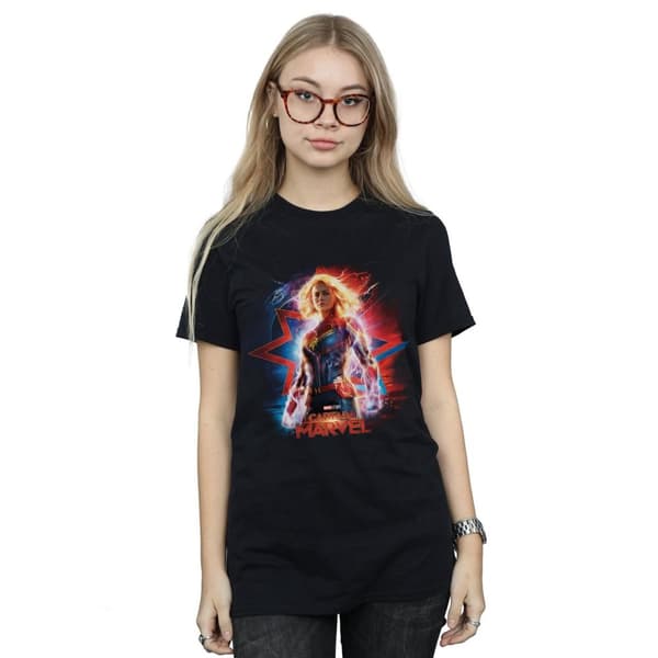 Marvel Dam/kvinnor Captain Marvel Poster Boyfriend T-shirt i bomull