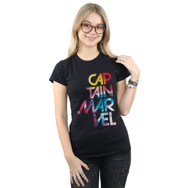 Marvel Dam/Tjej Captain Marvel Galactic Text Bomulls-T-shirt
