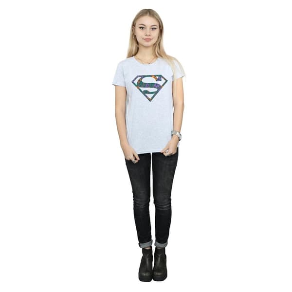 DC Comics Womens/Ladies Superman Floral Logo 1 Cotton T-Shirt