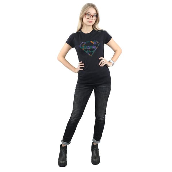 DC Comics Womens/Ladies Superman Floral Logo 1 Cotton T-Shirt